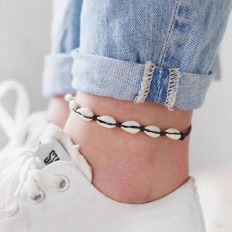 

Anklets Small Black Rope Shell Metal Anklet For Women Hip Hop Rock Personality Crystal Foot Bracelet Luxury Jewelry, Red;blue