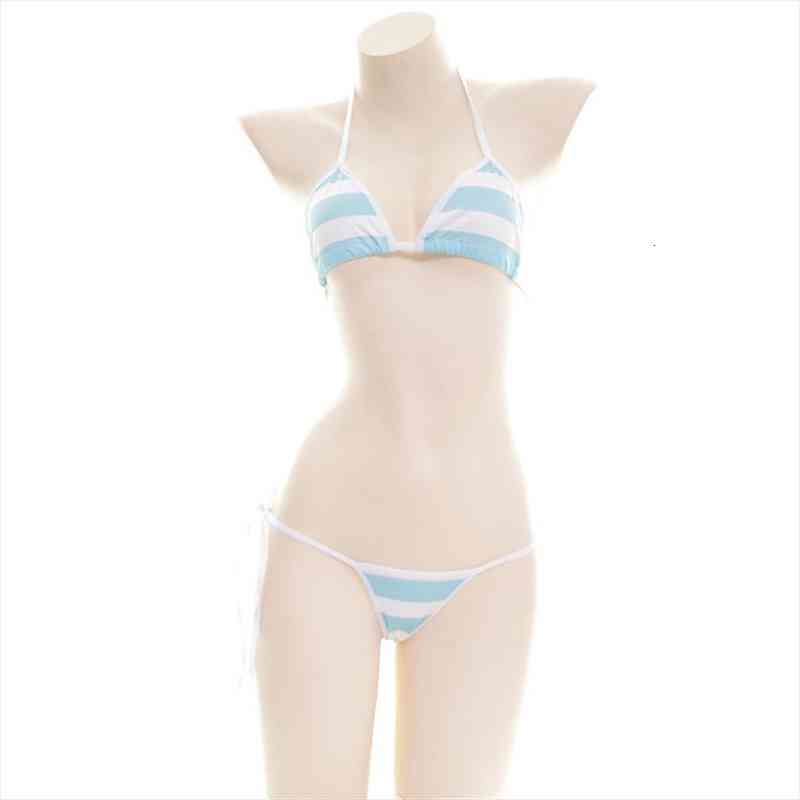 

bikini sling lace printing stripe japanese girl beach sunbathing spa swimwear women swimsuit biquini bikinis monokini, White;black