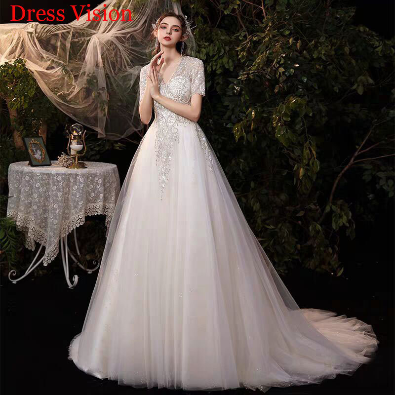 

2021 V-neck Marie Vestido Noiva Wedding Gown Robe De Mariage Sweep Train Fcpz, Same as image