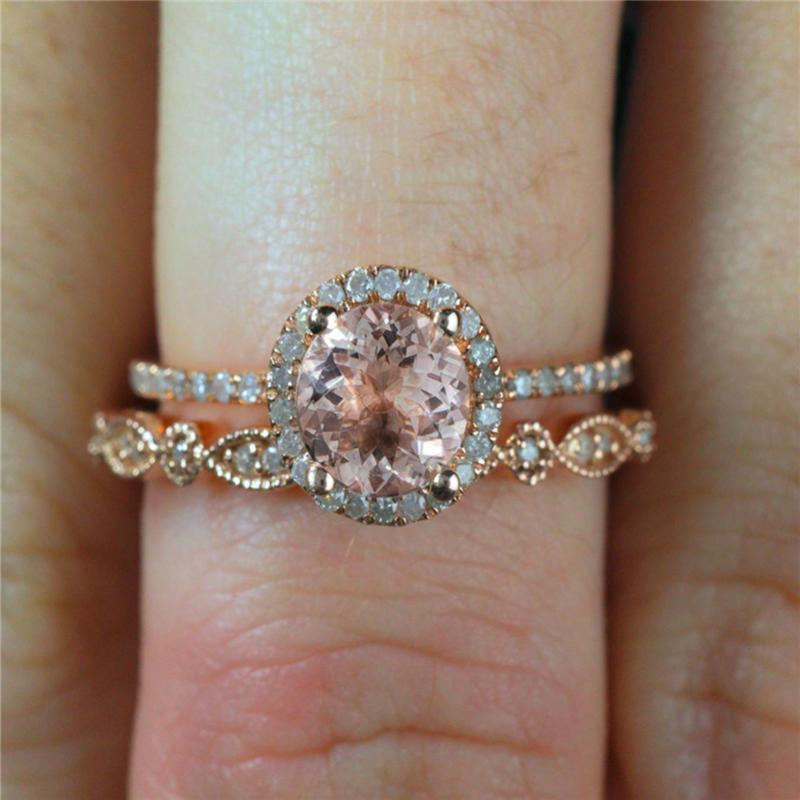 

Cluster Rings 14K Rose Gold Women's Close Ring Style Zircon Diamond Round Jewelry Bizuteria Engagement Geometric Gemstone Anillos De 2021