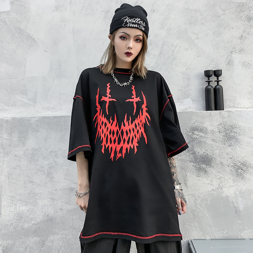 

2021 New Gothic Oversized Streetwear Tshirt Sloth Summer Clothes Punk Skull Graphic Tees Shirt Women Fashion Clothing Tops Trend Uwkf, Black