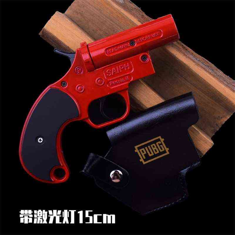 

surrounding eating chicken animation signal weapon model key chain metal alloy children's toy 12cm with leather cover