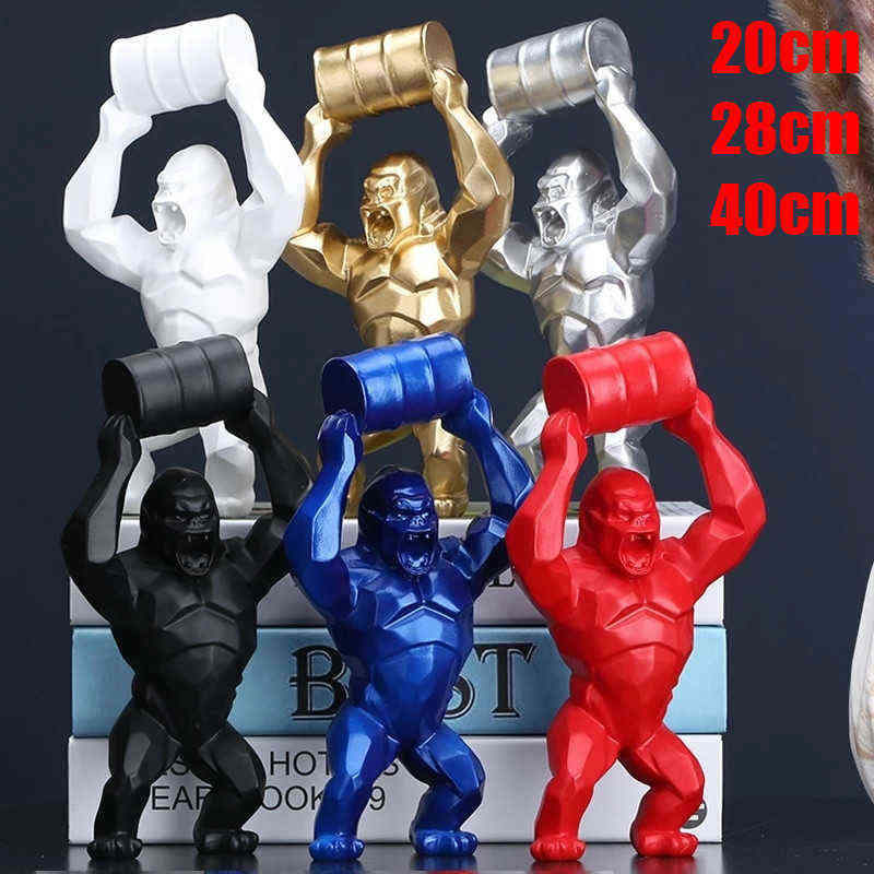 

Nordic Style Creative Resin Sculpture Lift Bucket Barrel King Kong Simulation Orlinski Gorilla Figure Statue Living Room Decor H1102