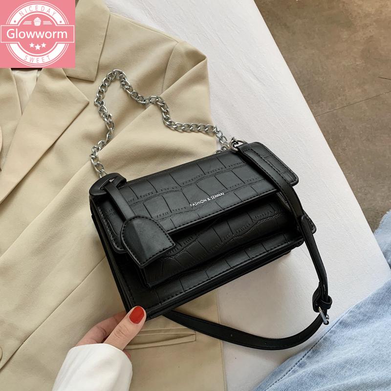 

Fashion chain bag ladies messenger bag casual shoulder small square mobile phone solid color female wallet, Black