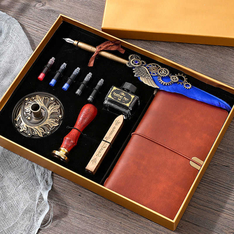 

creative with bag set ink tube pen feather notebook lacquer seal gift box
