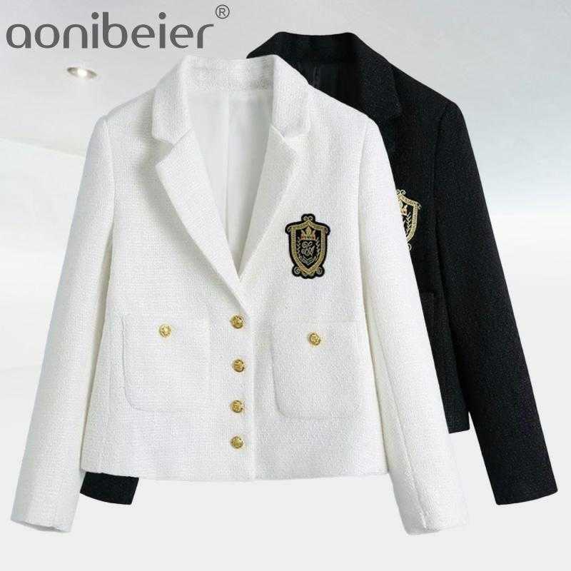 

Vintage College Style Women WhiteTweed Jacket Single-breasted Pocket Female Uniform Coat Casaco Femme Urban Outfits 210604, White
