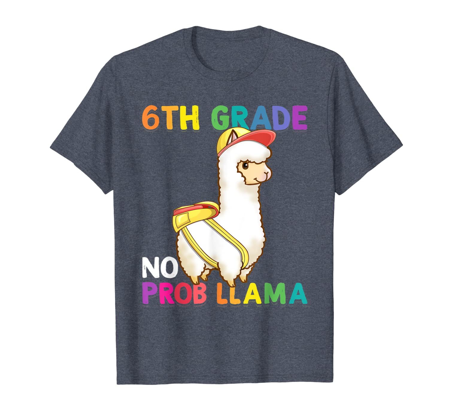 

6th grade no prob llama back to school shirt students, White;black