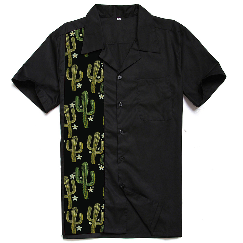 

2021 New 1950s Rockabilly Mens Clothing Vintage Punk Shirts Tropical Cactus Music Print Short Sleeve Rolling Rock Shirt Men xxxl H1ge