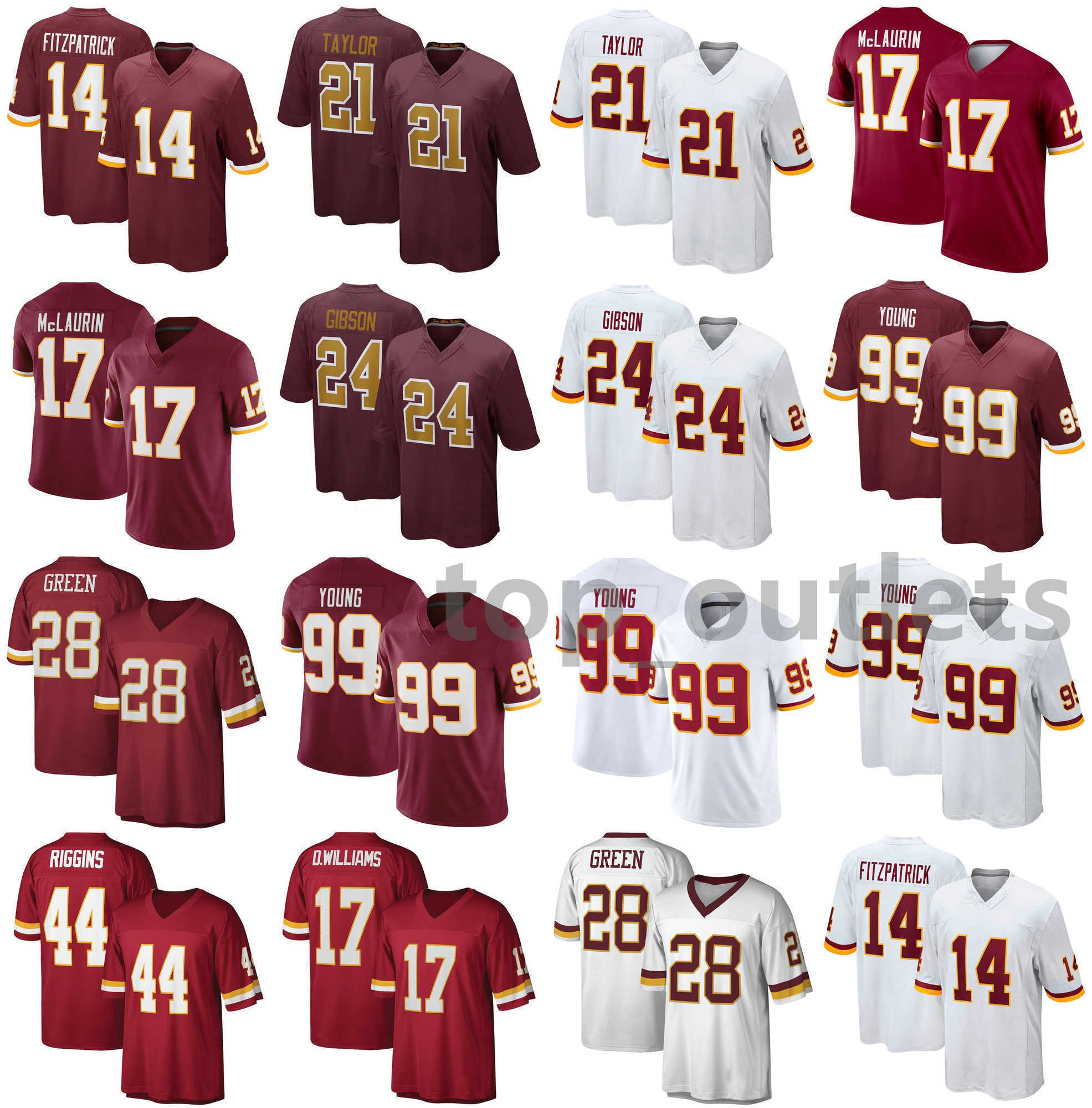 

2021 American Football Jerseys Antonio 24 Gibson Jersey Chase 99 Young Darrell 28 Green Doug 17 Williams John 44 Riggins Sean 21 Taylor Stitched, As photo