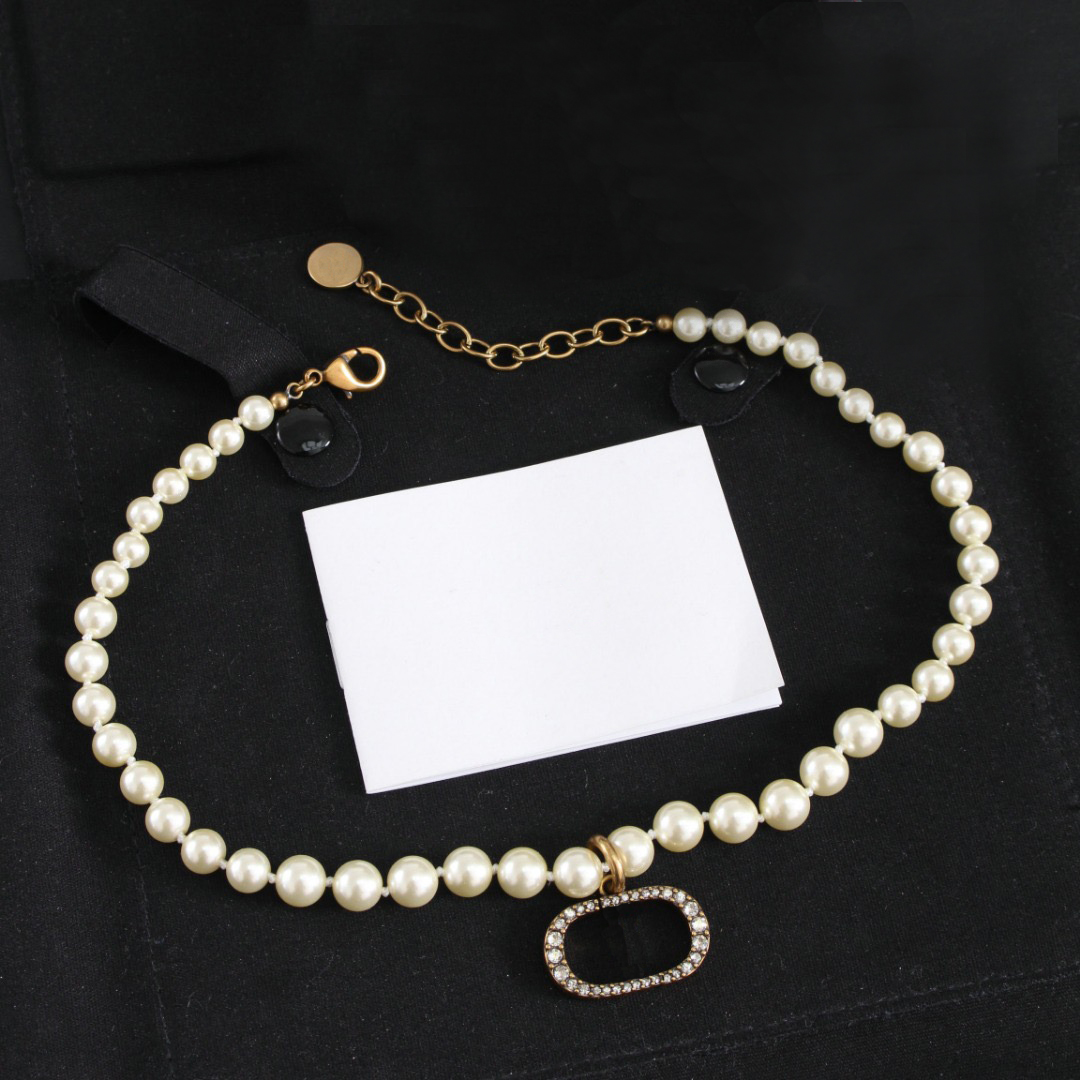 

Fashion Pendant Necklaces gold pearl necklace Chokers for lady Women Party Wedding Lovers gift engagement Jewelry for Bride with box HB0604, Silver