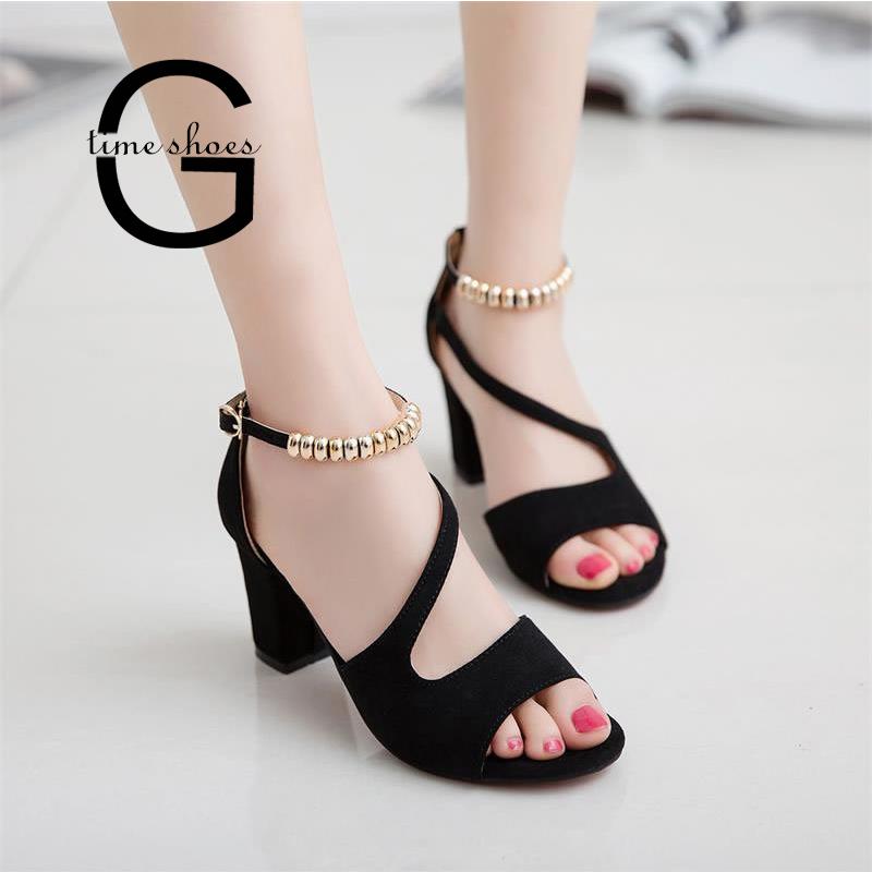 

Dropshipping Sexy Summer Peep Toe Hollow Roman Sandals Women Chunky Heels With Beaded High Heel Female Shoes Party Wedding SE644, Green