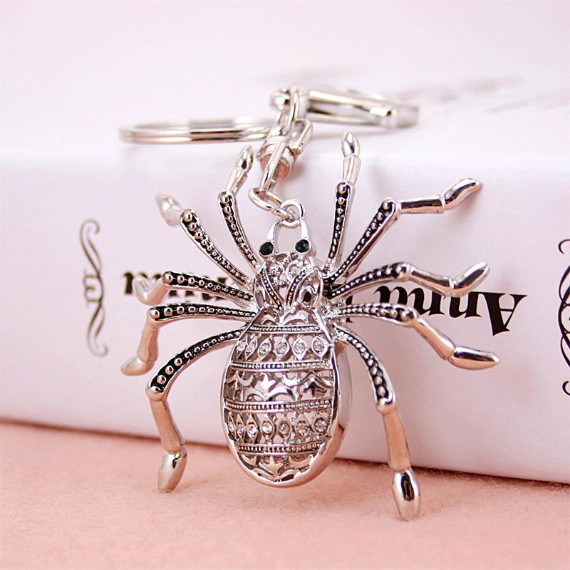 

Keychains Fashion Rhinestone Spider Keychain Bag Keyring Charm Women Handbag Keyfobs Creative Car Key Holder