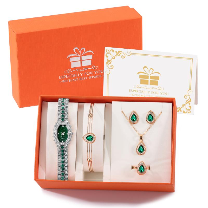 

Wristwatches 5 Pcs/Set Women's Quartz Watch Jewelry Bangle Gift Sets With Elegant Luxury Ladies Wrist Watches Earring Pendant Rings, Set 0004