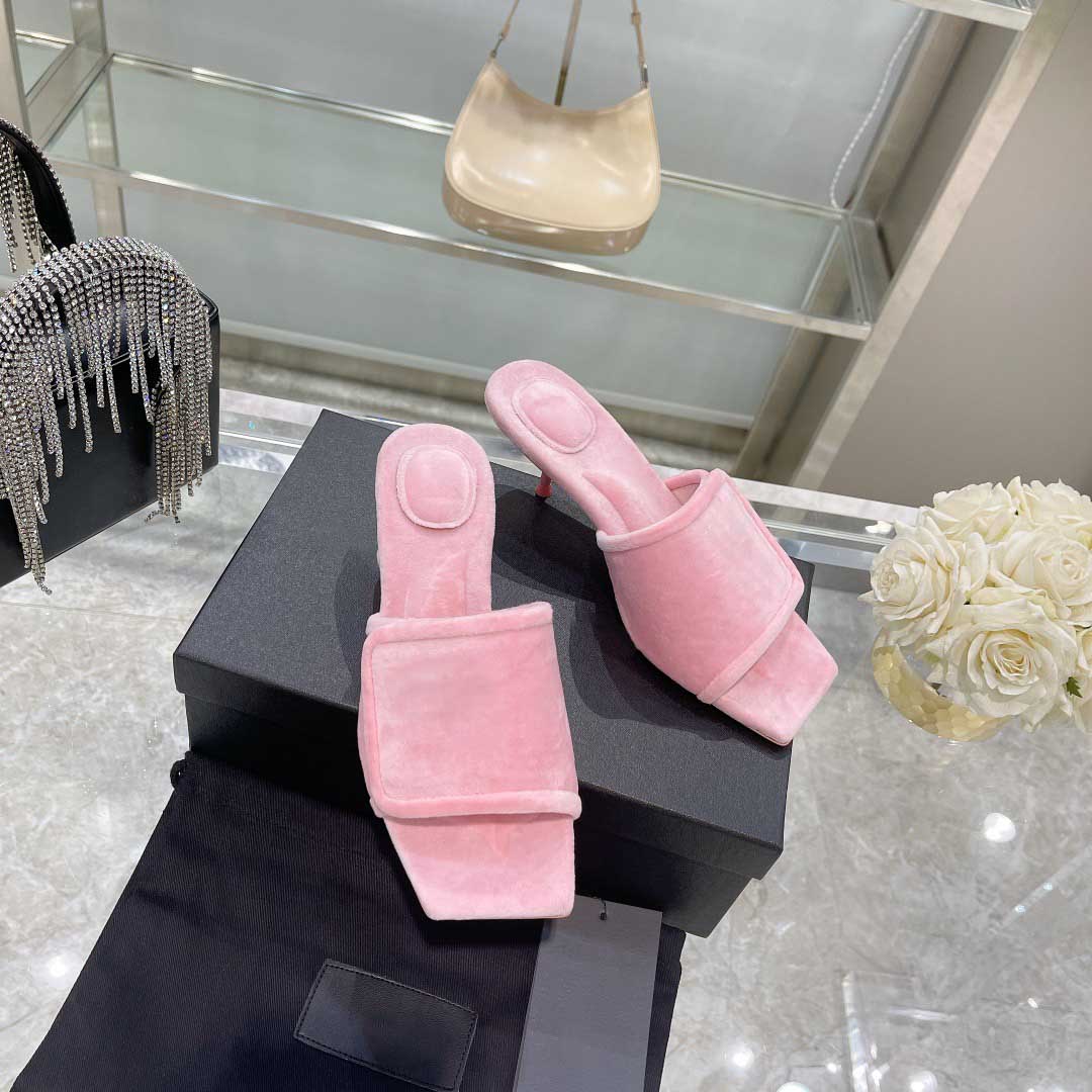 

European luxury women's slippers mink suede soft diamond letter design 5cm heel high multi color women shoes size 35-40, Black