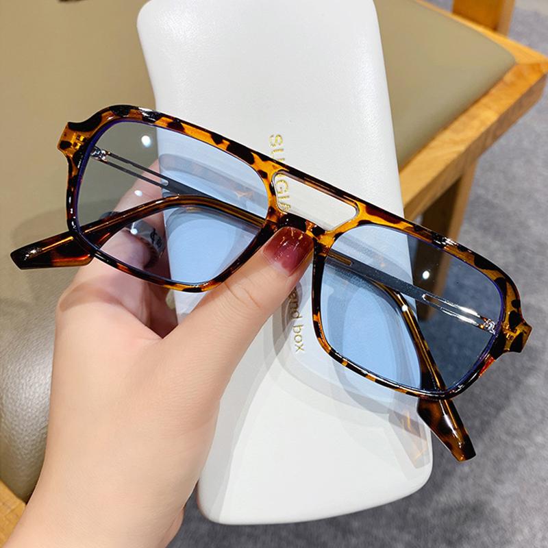 

Outdoor Eyewear Ladies Pilot Double Bridges Women Sunglasses Fashion Square Leopard Blue Sun Glasses Female Men Driving UV400
