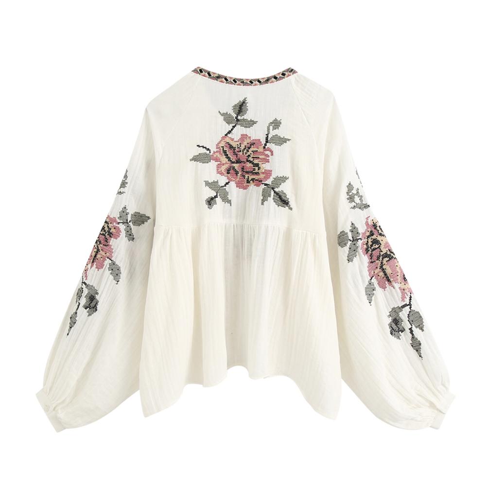 

Bohemian Contrast Color Embroidery Shirt Ethnic Stream Ball Tassel BOHO Cardigan White Blouse Tops Autumn Women New blusas femme, Red