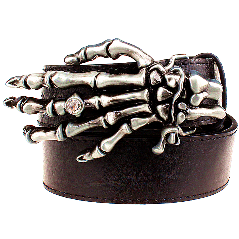 

2021 New Men Skull Paw Inlaid Diamond Metal Buckle Decorative Belts Gift for Women Ghost Hand Belt Hip Hop Gmrh, Black