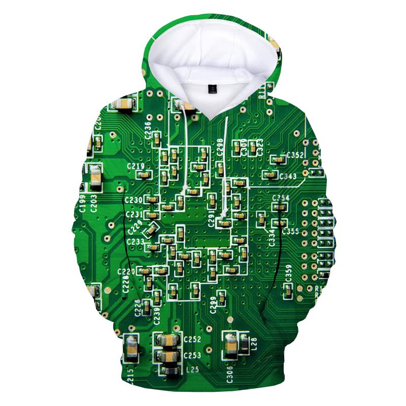 

Men's Hoodies & Sweatshirts Men And Women Electronic Circuit Board Hoodie Long Sleeve Green Chip Close-Up Component Compute, Black