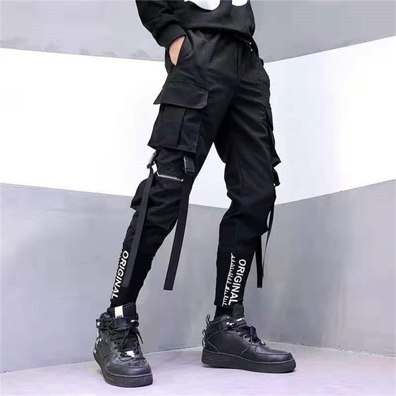 

Japanese Fashion Sweatpants Streetwear Cargo Pants for Men Ribbon Pockets Joggers Techwear Men's Trousers Hip Hop 211108