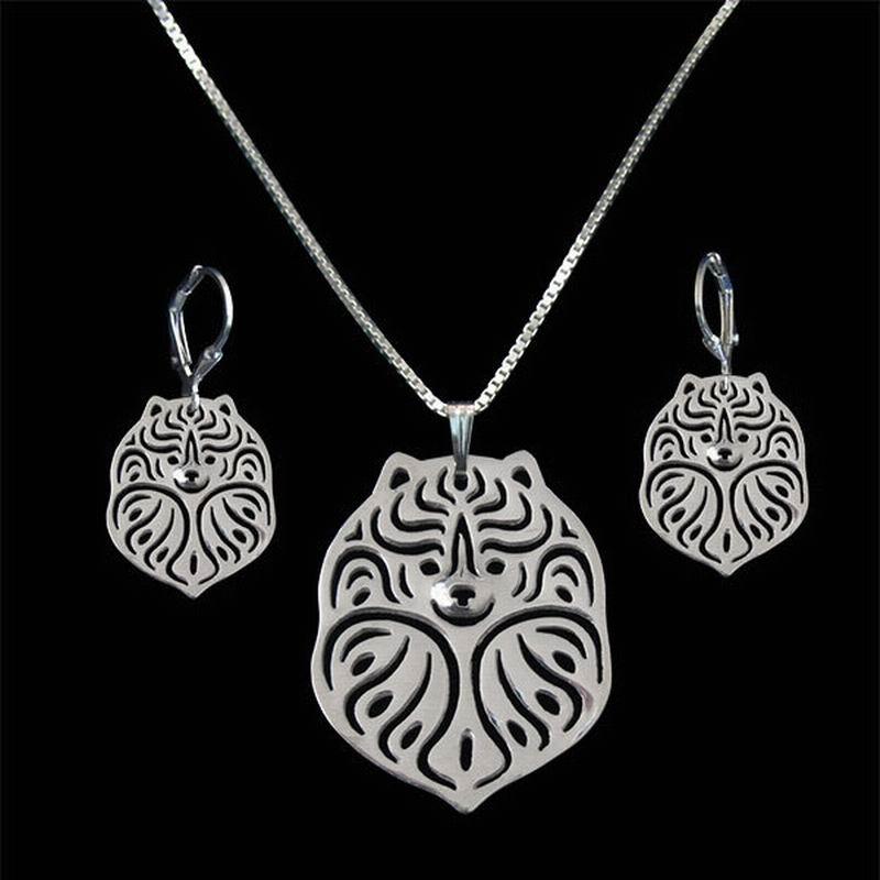 

Earrings & Necklace Women's Jewelry Pomeranian Set Lovers' Metal Dog Shaped, Silver