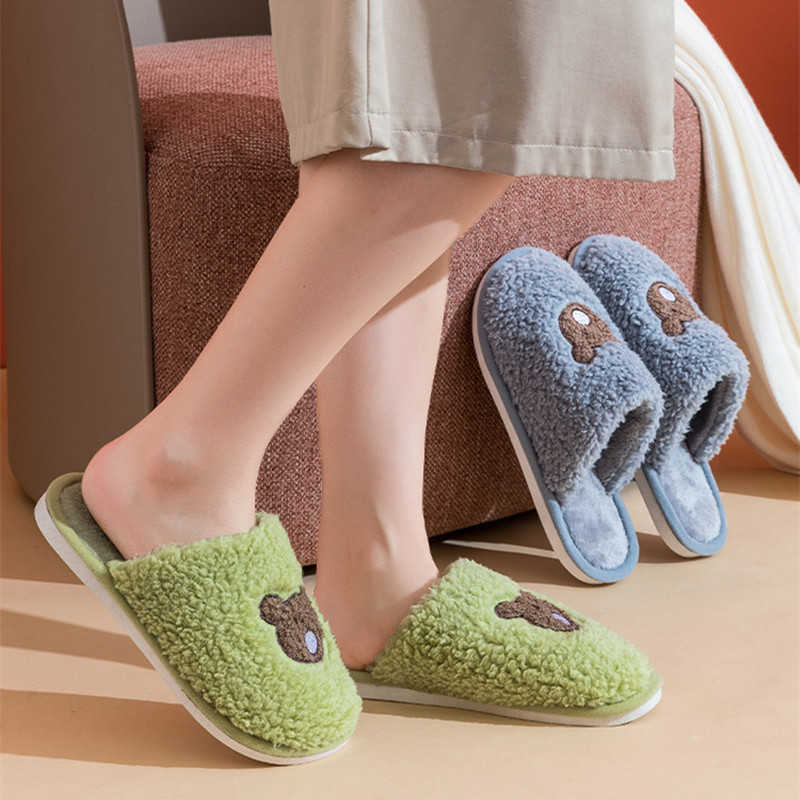 

Bear Slippers Men Women Winter Warm Furry Slides Soft Comfortable Home Cotton Non-slip Slippers Male Female House Shoes H0827, Gray