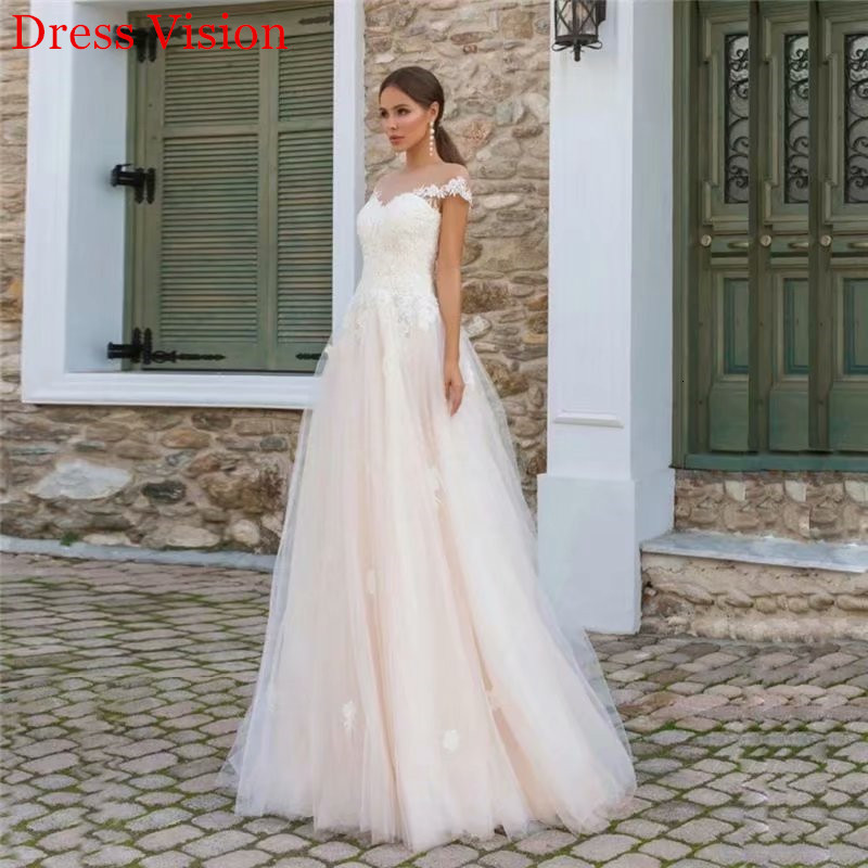 

2021 Hot Sale Boho Lace Appliques Tulle O-neck Vestido Noiva Wedding Robe Soiree Bride to Be Vestidos De Fiesta Ftvq, Same as image