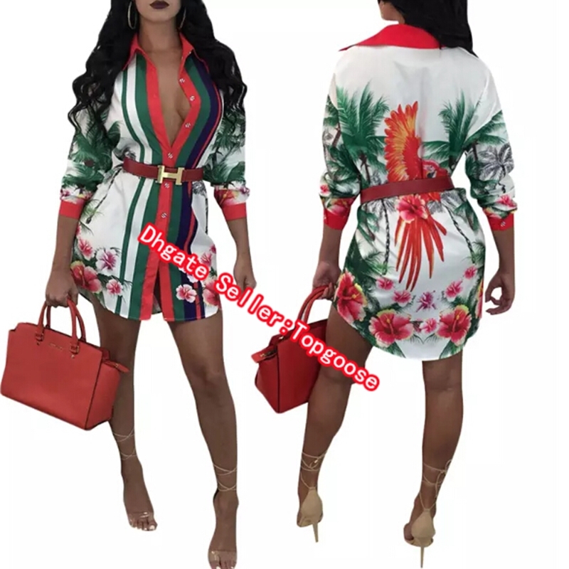 

Women Sexy Club Floral Print Shirt Dress Casual Loose Dresses Long Sleeve Lapel Neck T shirt Dresses Fashion Blue White Women Clothing, Black;gray