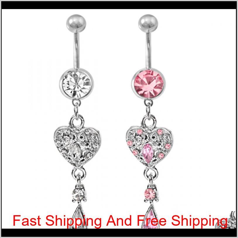 

D0349 4 Colors Heart Style Navel Rings Belly Button Body Piercing Jewelry Dangle Accessories Fashion Charms 20Pcs/Lot Jfb-7216 Te Rd5Lw, Silver