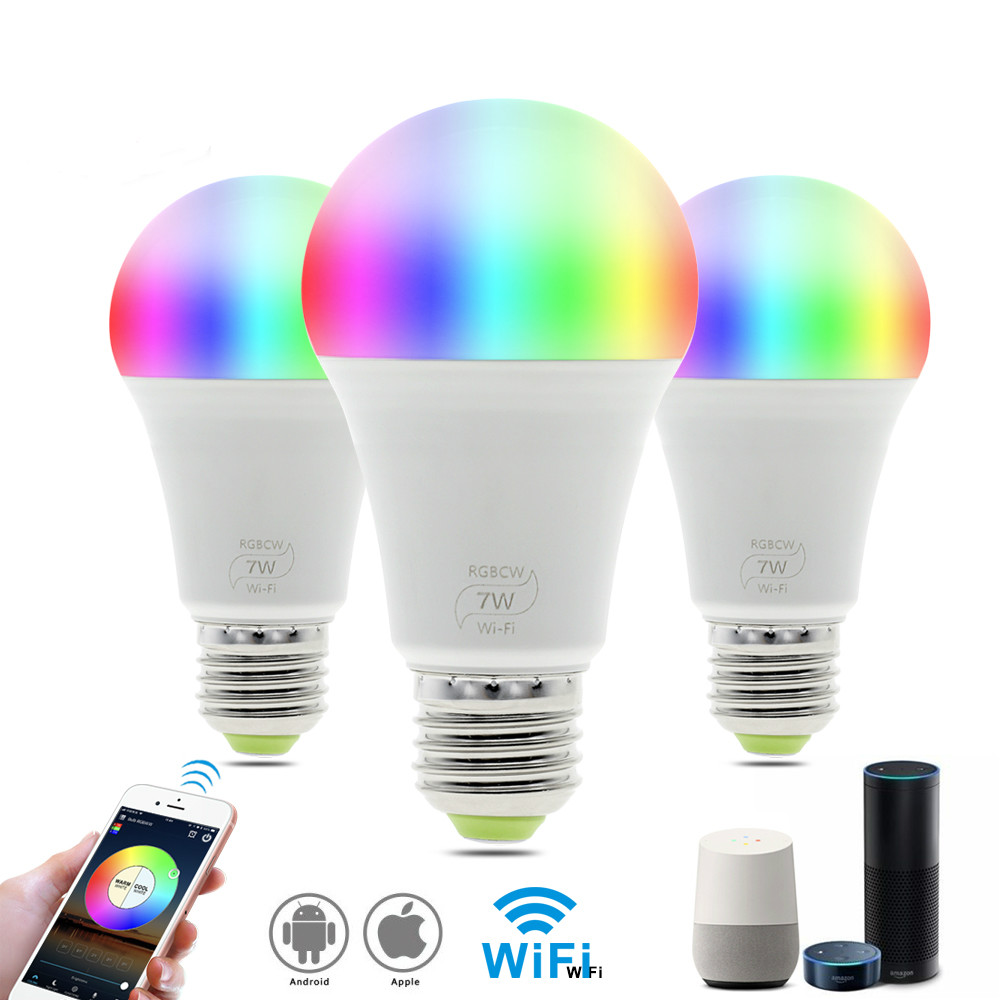

Smart WIFI LED Bulb work with Amazon Alexa & Google Home RGB + Warm Light + White Light E27 7W AC85-265V LED Bulb Light