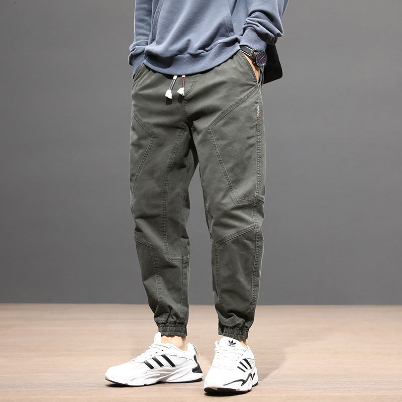 

2021 New Fashion Streetwear Jeans Loose Fit Green Gray Khaki Casual Cargo Slack Bottom Japanese Style Hip Hop Joggers Pants Men 1tdp
