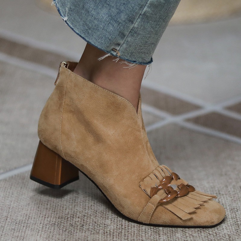 

2021 Designer Ankle Fringe Boots Fashion Boot Suede leather Chunky heel Spring Autumn Western Booties