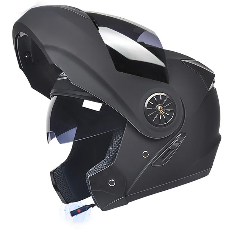 

Motorcycle Helmets Helmet Bluetooth Flip Up Double Visor Motorbike Racing Connect Phone Casque Moto, Black lens black