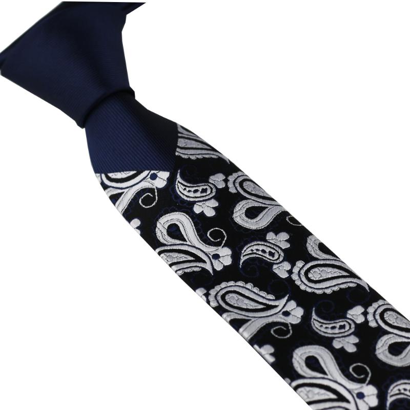 Neck Ties Coachella Navy Blue Knot Contrast Silver Paisley Necktie Microfiber Men Skinny Tie 6CM-image-736739820