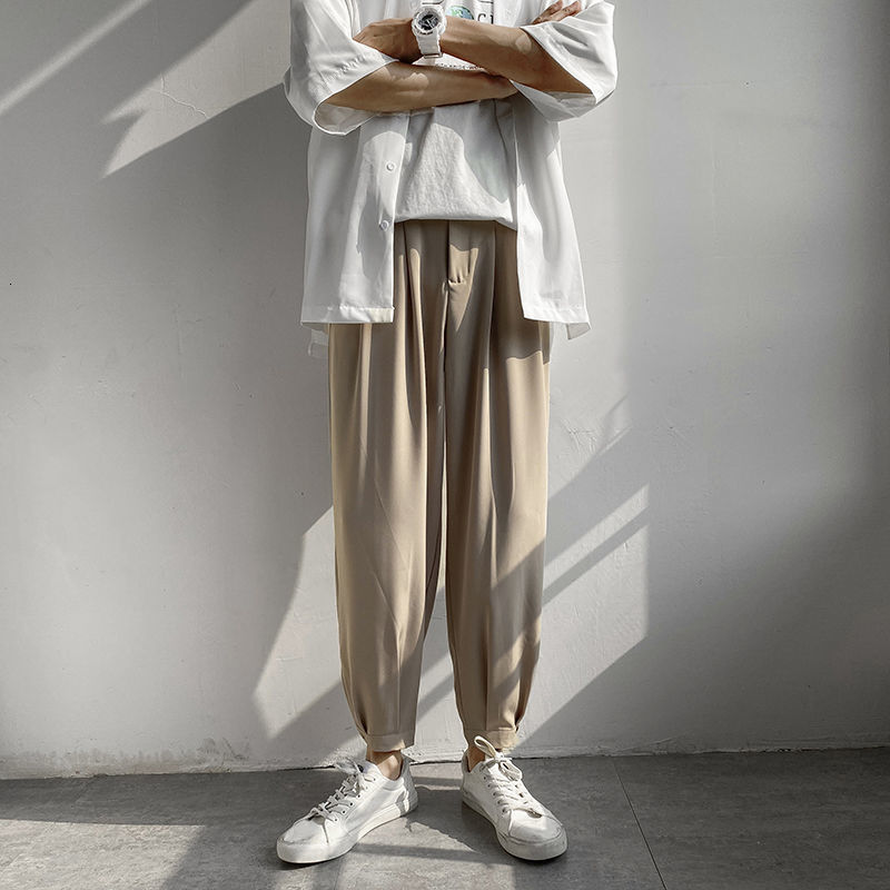 

2021 New Summer Men's Fashion Trend Loose Casual Baggy Streetwear Haren Pants Khaki/black Color Trousers Plus Size M-2xl 3ysn