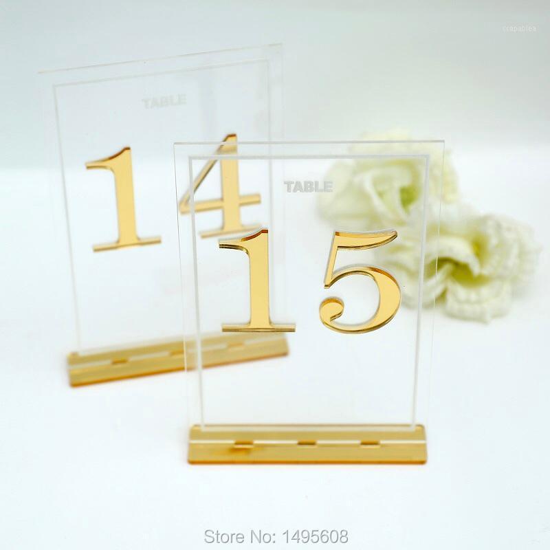

Party Decoration Centerpieces Luxury Clear Acrylic Wedding Table Numbers Holders ,Calligraphy Gold Mirror Signs,