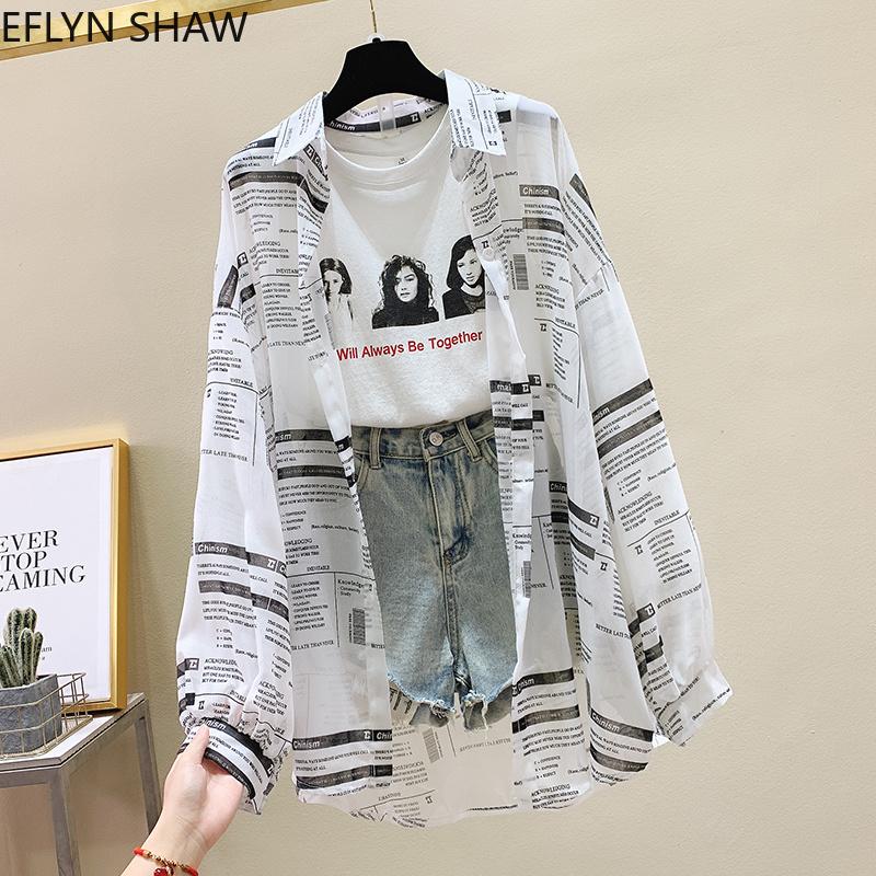 

Women' Blouses & Shirts Summer Sunscreen Women Chic Long Sleeve Chiffon Blouse 2021 Korean Fashion Loose Letter Printed Tops Teenage Girls, Purple