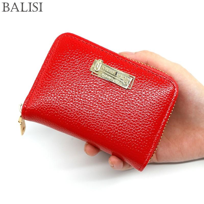 

Card Holders Women Slim Business Holder Genuine Leather Cow Wallet Bag Zipper Credit/id/bank Case Coin Purse, Black