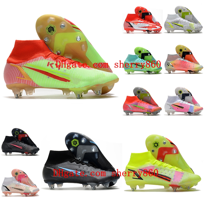 

Mens High ankle Soccer Shoes Mercurial Superfly VIII Elite SG PRO Anti Clog Cleats Ronaldo CR7 Outdoor Football Boots Neymar, As picture 8