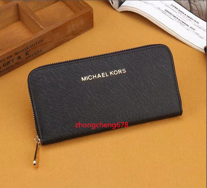 

038 michaelmkkors women leather long zipper short wallet men Bank card package coin purse clutch bag card holder purse, Black;brown
