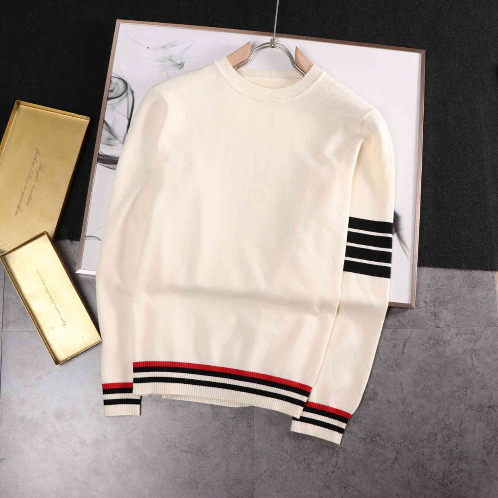 

Men's Sweaters Striped shirt slim fit for men, striped solid sweater, red wool, fall, Korean style, men's casual clothes, E8HC, 1# shoe box