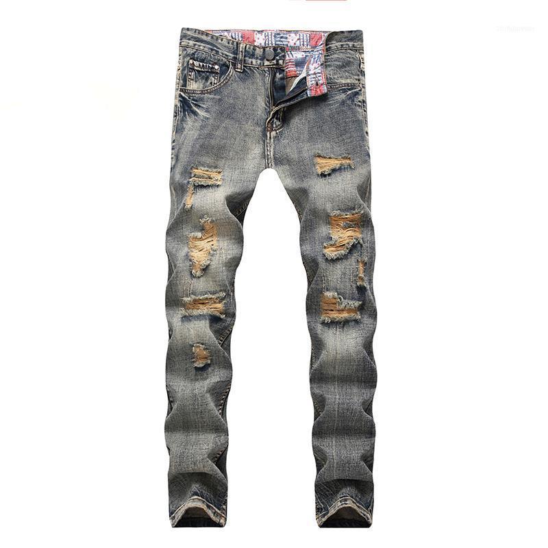 

Men's Jeans Trousers Scratched Motorcycle Drop Men Oversized Pants Shredded Denim Destruction Slim1, Gray blue