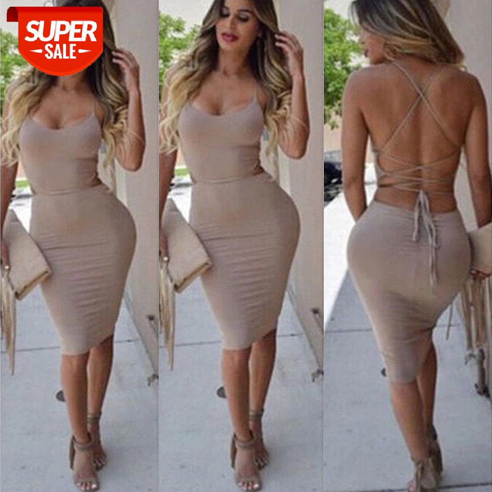 

Elegant Fashion Summer Women Sleeveless Bodycon Sexy Backless Solid Casual Party Slim Beach Pencil Dress Sundress #cs99, Black;gray