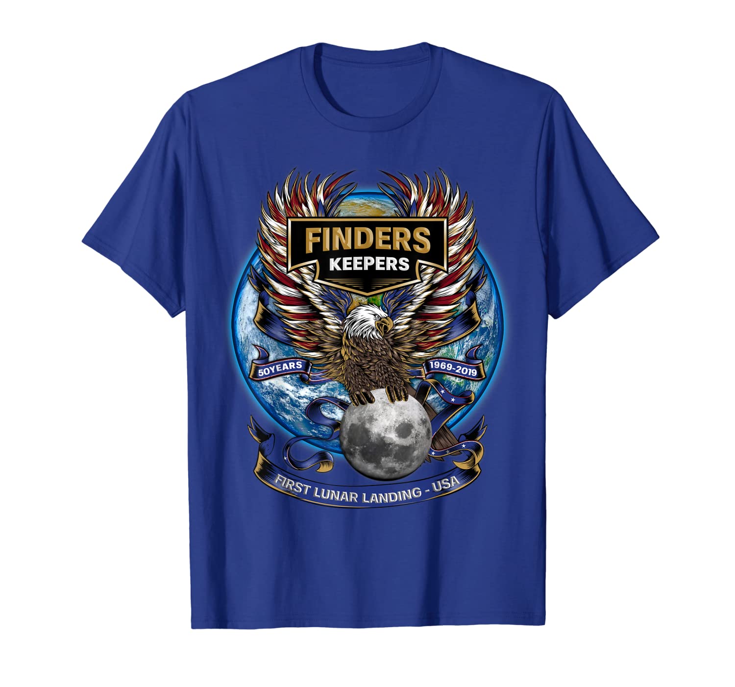 

Moon Landing 50th Anniversary USA Finders Keepers T Shirt, White;black