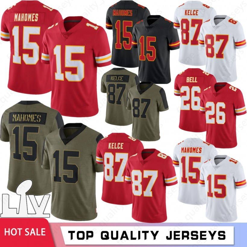 

15 Patrick Mahomes Men Football Jerseys 87 Travis Kelce City 26 Le'Veon Bell 32 Tyrann Mathieu 17 Hardman Edwards-Helair Camisetas de fÃºtbol, Black;red