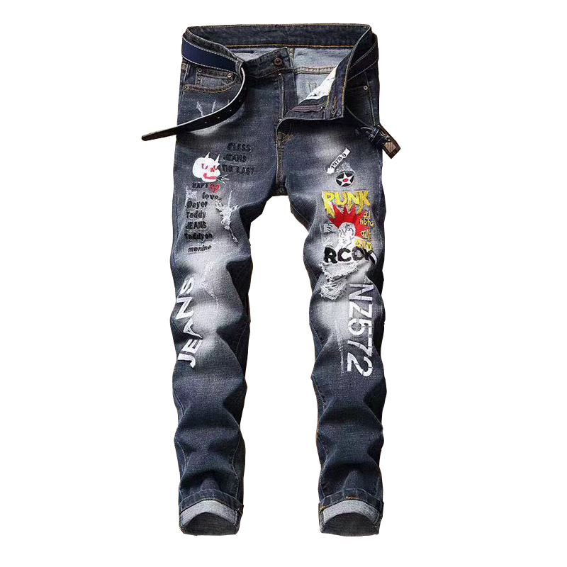 

2021 Hot Selling Light New Arrival Stonewashed Full Length Stripe Regular Fly Embroidered Straight Jean Biker Jeans Men Awmq, Black