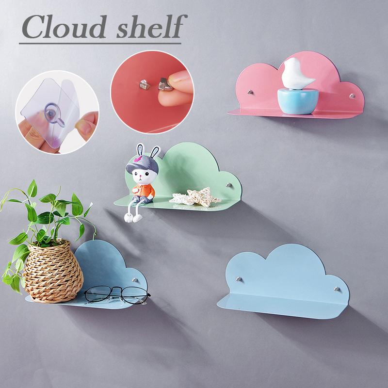 

Hooks & Rails Self Adhesive Metal Floating Shelves Wall Mounted Iron Decorative Cloud Shape Shelf For Living Room Bathroom Kitchen DRSA889