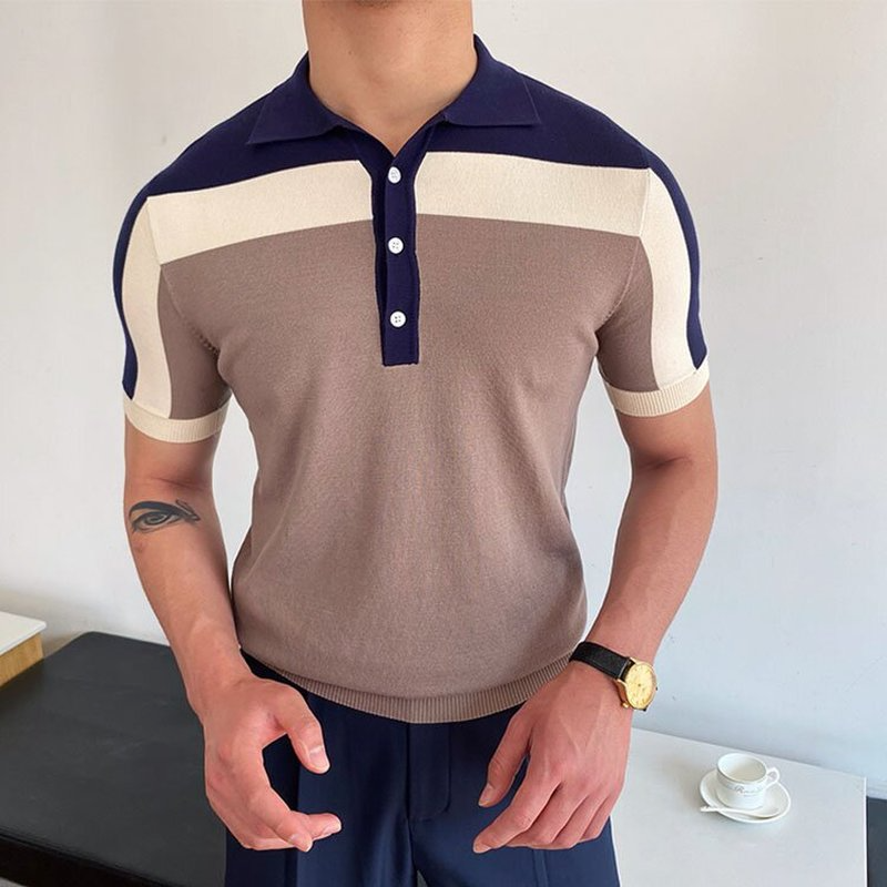

Light brown men s street polo shirt, high quality, comfortable, classic fashion, daily travel, work party workout, White;black