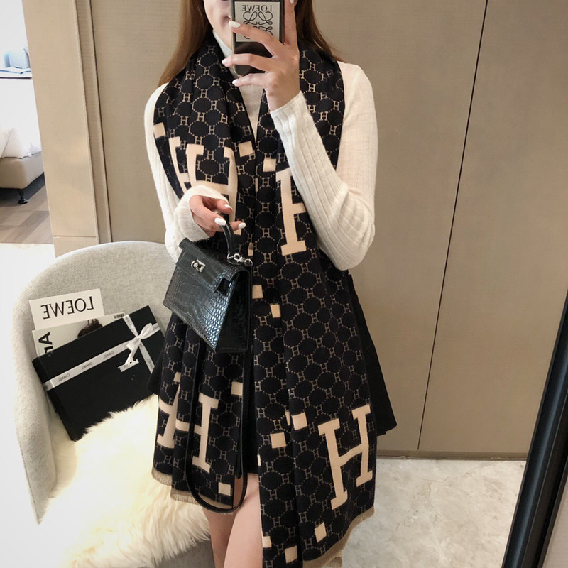 

and winter new H family circular letter imitation cashmere scarf women's shawl lengthened bib to keep warm