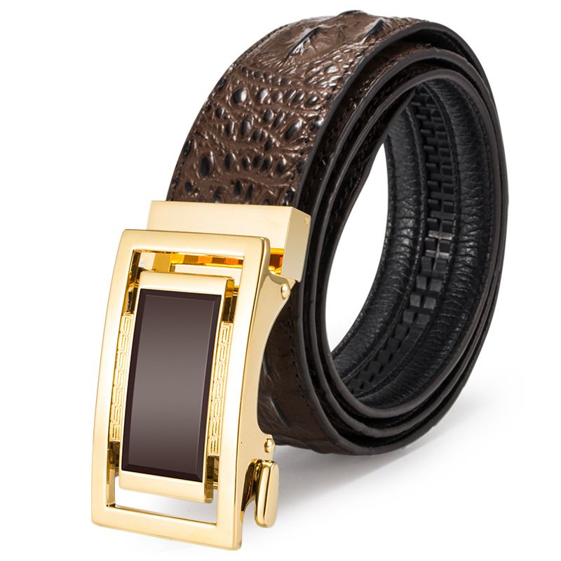

2021 New Automatic Buckle Crocodile Grain Men Genuine Leather Belt Designer Alligator Pattern Belts Cowboy Strap Waistband 4pb9, Black