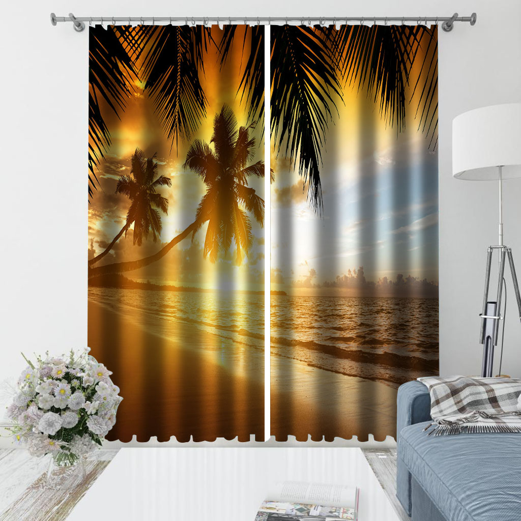 

Custom sunset beach curtains 3D Window Curtains For Living Room Bedroom Customized size 3d stereoscopic curtains, As show